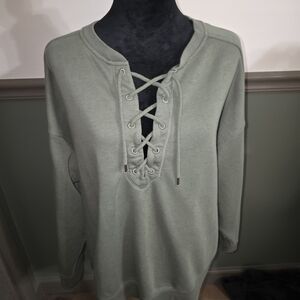 Old Navy Lace-Up Pullover Sweatshirt - Sage